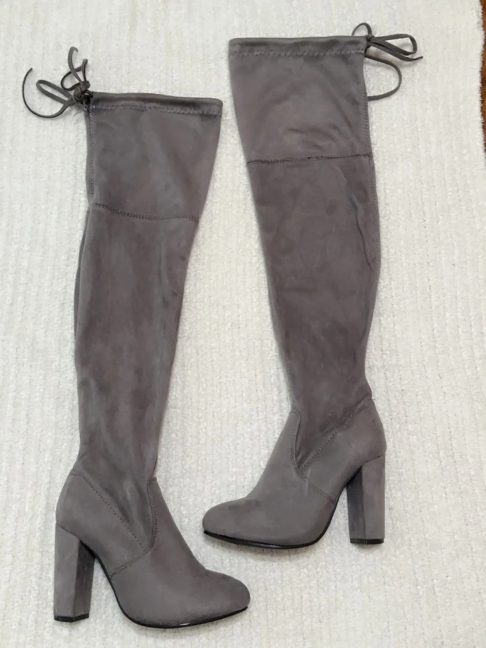 NO DOUBT Over-the-Knee Suede Boots in Gray — Elegant Women’s Knee-High Boot